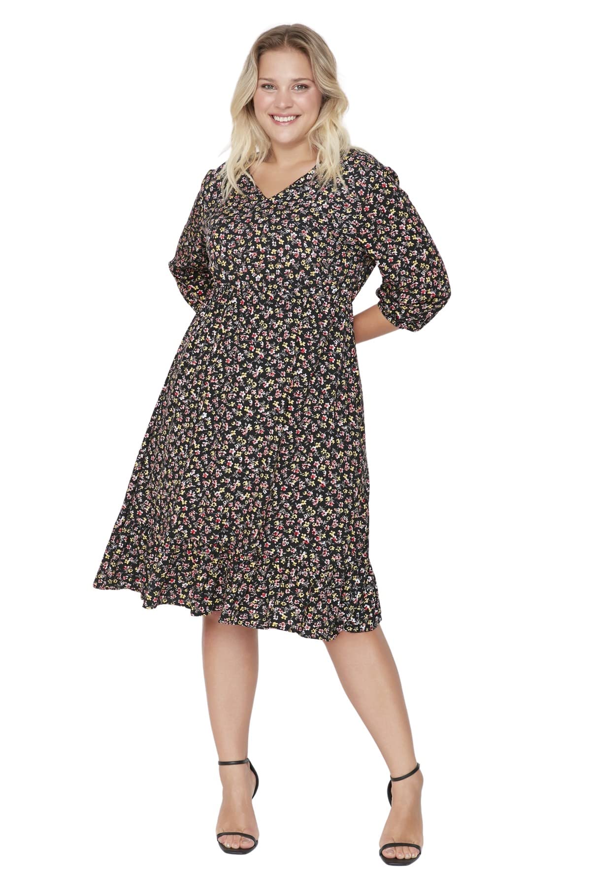 Trendyol Women Plus Size Midi Skater Relaxed Woven Plus Size Dress