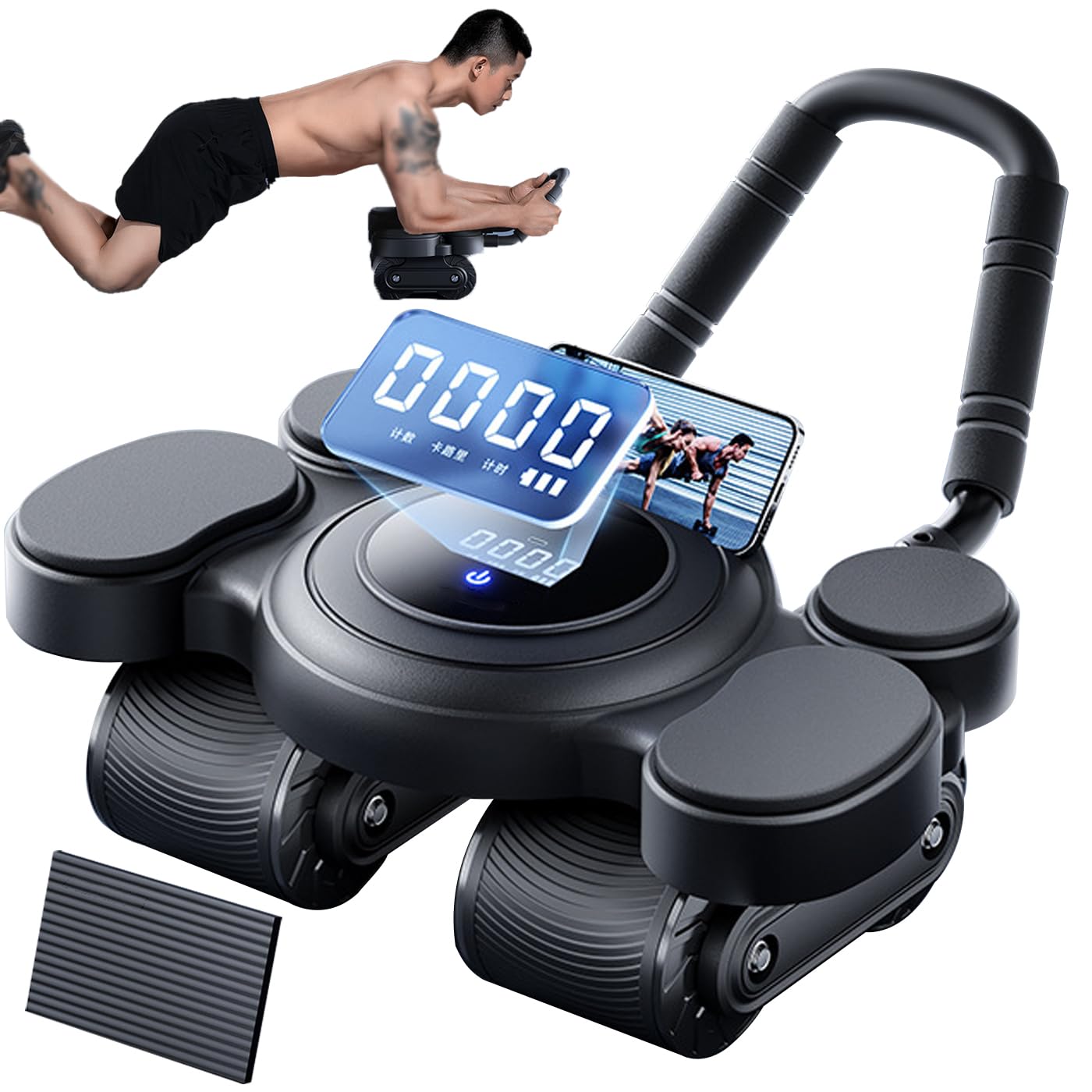 Rullo Ruota Addominale con Supporto al Gomito, Calorie di conteggio del Tempo, Volante per Esercizi rulli, Attrezzatura di Allenamento per Addominali di Rimbalzo Automatico a casa Fitness Black