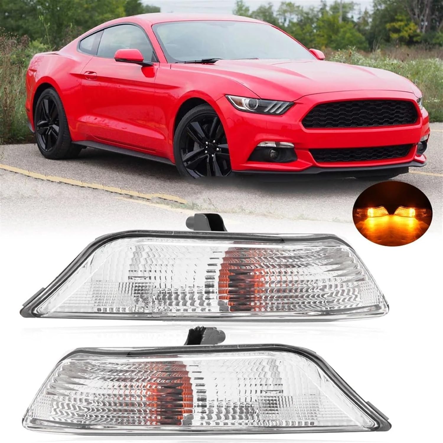 Dynamic Turn Signal Light for Mustang 2015 2016 2017 Car Front Bumper Corner Turn Signal Lights Headlights Indicator Lamp with Bulbs
