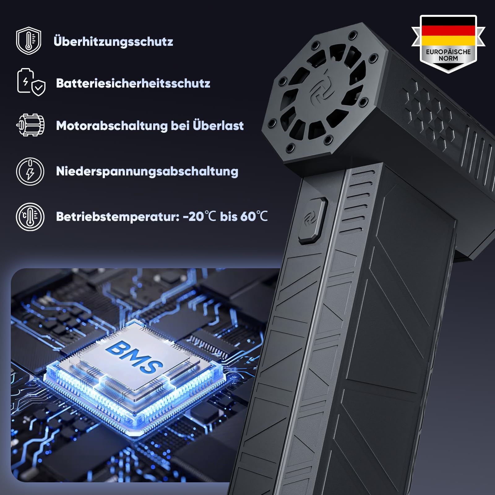 SALCAR Elektrisches Staubgebläse tragbar 130000RPM, 3-Gang Mini Air Duster mit stufenloser Regelung & Turbotaste, wiederaufladbares Super-Power-Druckluftspray für PC, Auto – Outdoor und Haus