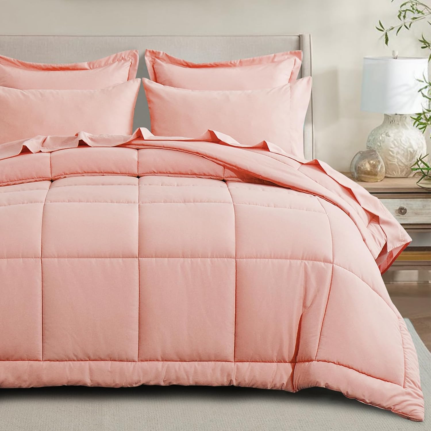RUIKASI Queen Comforter Set - 7 Pieces Bed in a Bag Aqua All Season Queen Bedding Set with Comforter, Pillow Shams, Flat Sheet, Fitted Sheet and Pillowcases