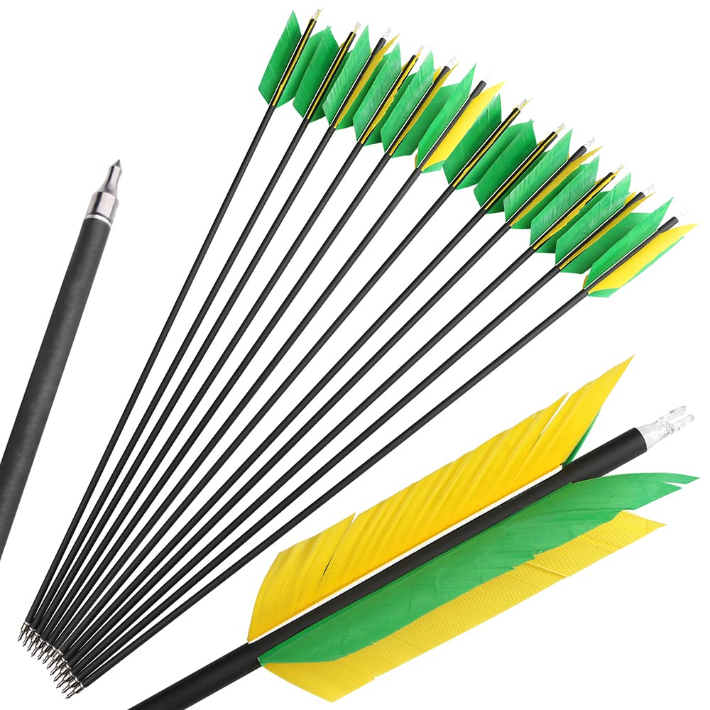 12 Stück 30 Zoll Carbonpfeil Flu-Flu Pfeil mit 4pcs Truthahnfedern Befiederung 500 Spine Jagd Zielpfeil für Bogenschießen Compound Bogen Recurve Bogen