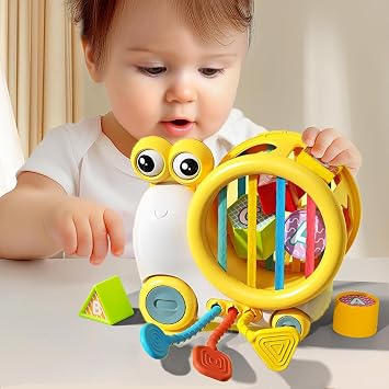 Bornoon Montessori Smile Educational Cube, Finger Training Toy with Shape Sorter and Pull String, Five Senses Stimulation, Play Learning Activity, Birthday Present for Toddlers, Early Education