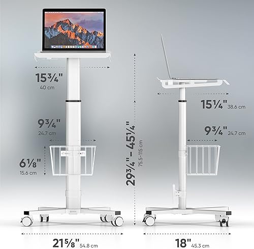Miniatura 3 de ONKRON Carrito de computadora portátil con ruedas, carga hasta 17.6 libras, escritorio rodante de pie altura ajustable, estación de trabajo portátil