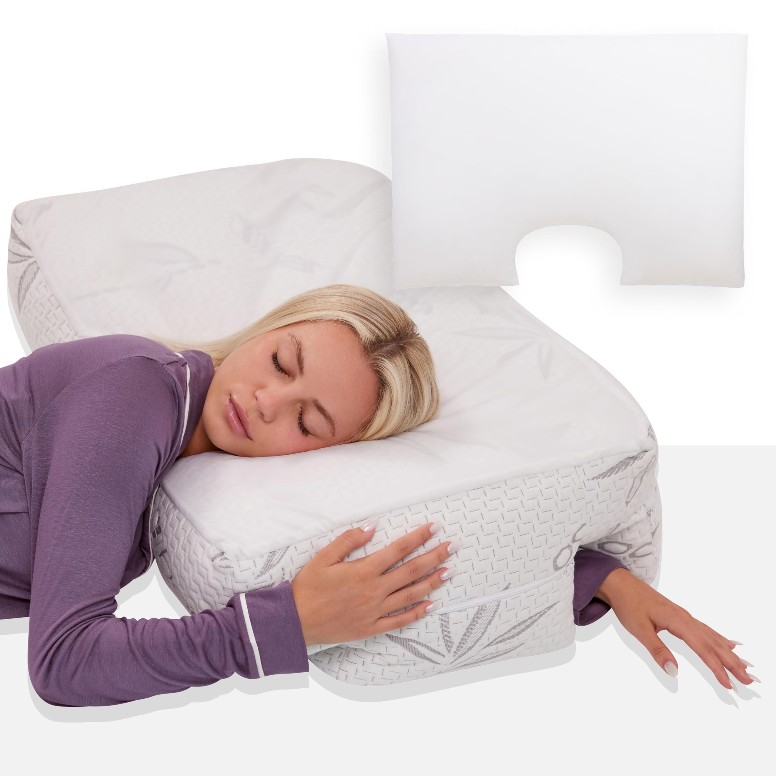 Wife Pillow Combo - Cooling Shredded Memory Foam Arm Pillow White 50 50 Blend Goose Down Feather Topper