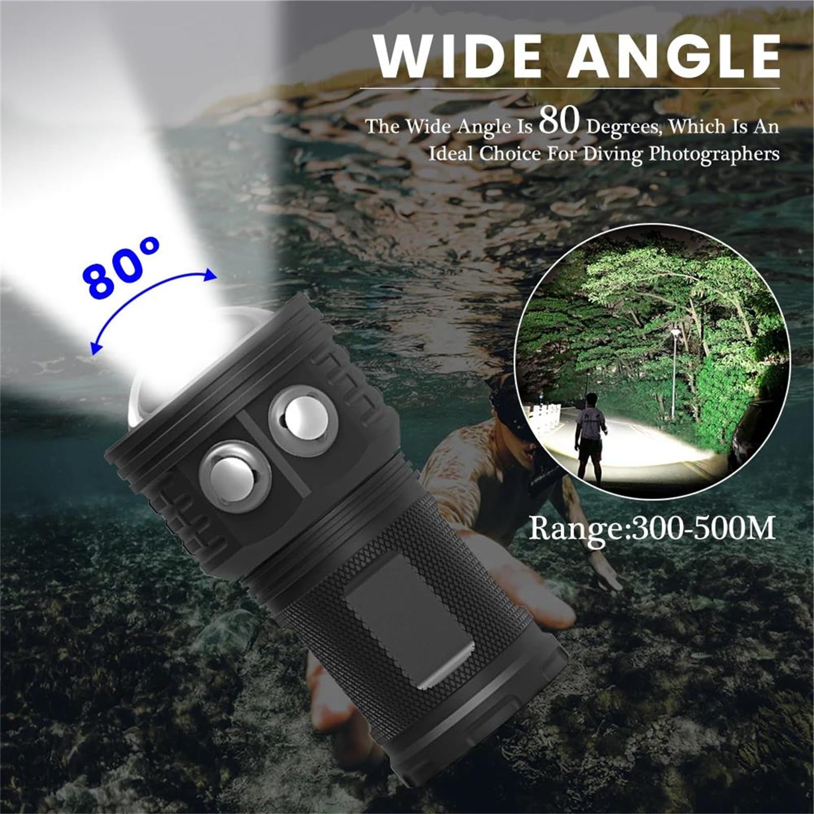 Luce Subacquea, Luce Fotografica Subacquea Professionale 10000LM 50W COB Lampada Perline Torcia Elettrica IPX8 Immersione Impermeabile per Sport Sottomarini Professionali