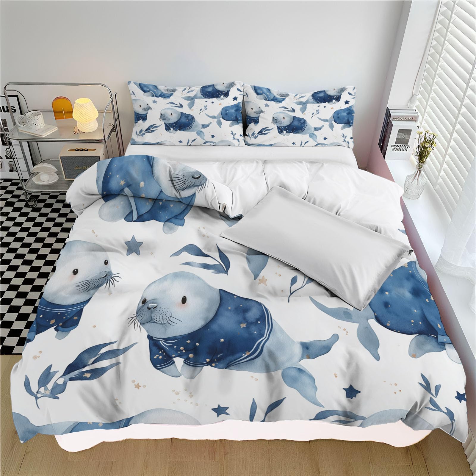 Housse de couette 3D morse microfibre respirante parure de lit enfant 200x200 douce
