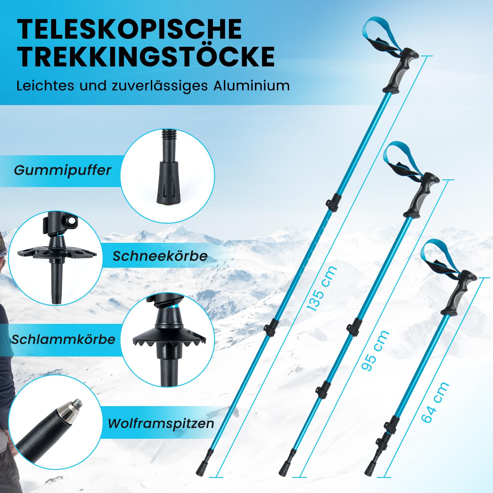 COSTWAY Schneeschuhe mit Steighilfe, Schuhgröße 35-45 bis 90kg, leichtes Schneeschuh-Set mit Trekkingstöcke & Tragetasche für Herren, Damen & Jugendliche