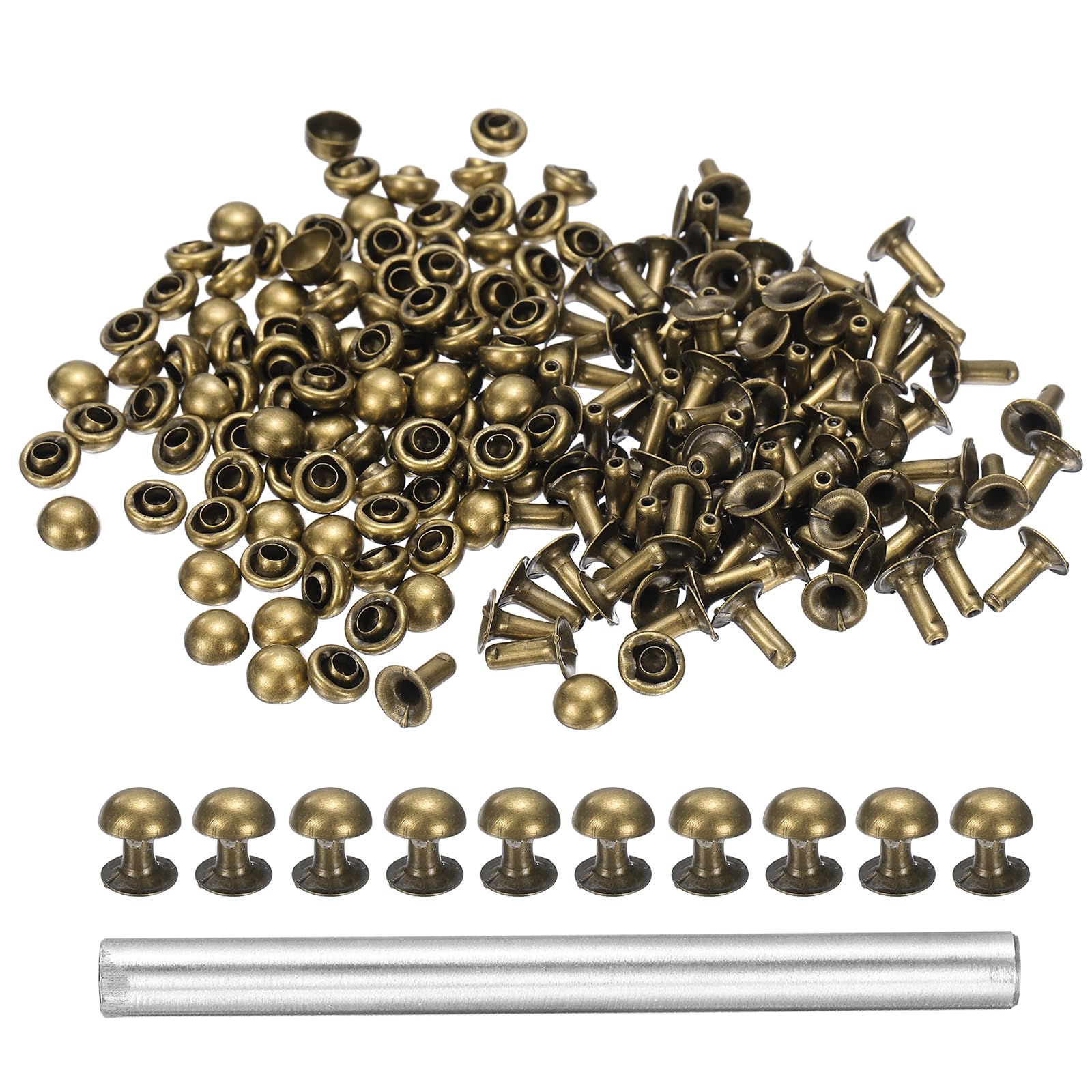 sourcing map 100pcs Round Dome Leather Rivets 6mm Leather Rivets Rapid Punk Spikes Leathercraft Decoration with Hole Punch for Rock Nailheads Clothing Belts Bags Shoes, Bronze — image 1