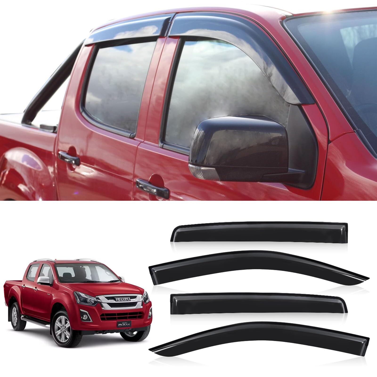 HYUSHANDM 4 Pezzi Deflettori Finestrini Auto per Isuzu D-Max MK3-RG 2021 2022 2023 2024, Durata e Robustezza Antivento Antiturbo Deflettori Auto, Accessori Auto