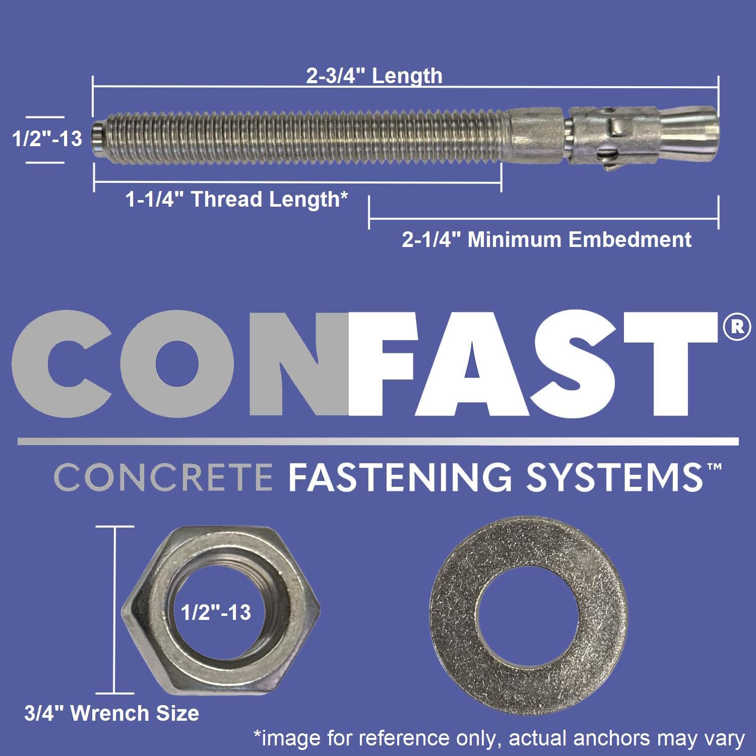 Confast 1/2" X 2-3/4" cuneo Ancoraggio zincato (confezione da 25)