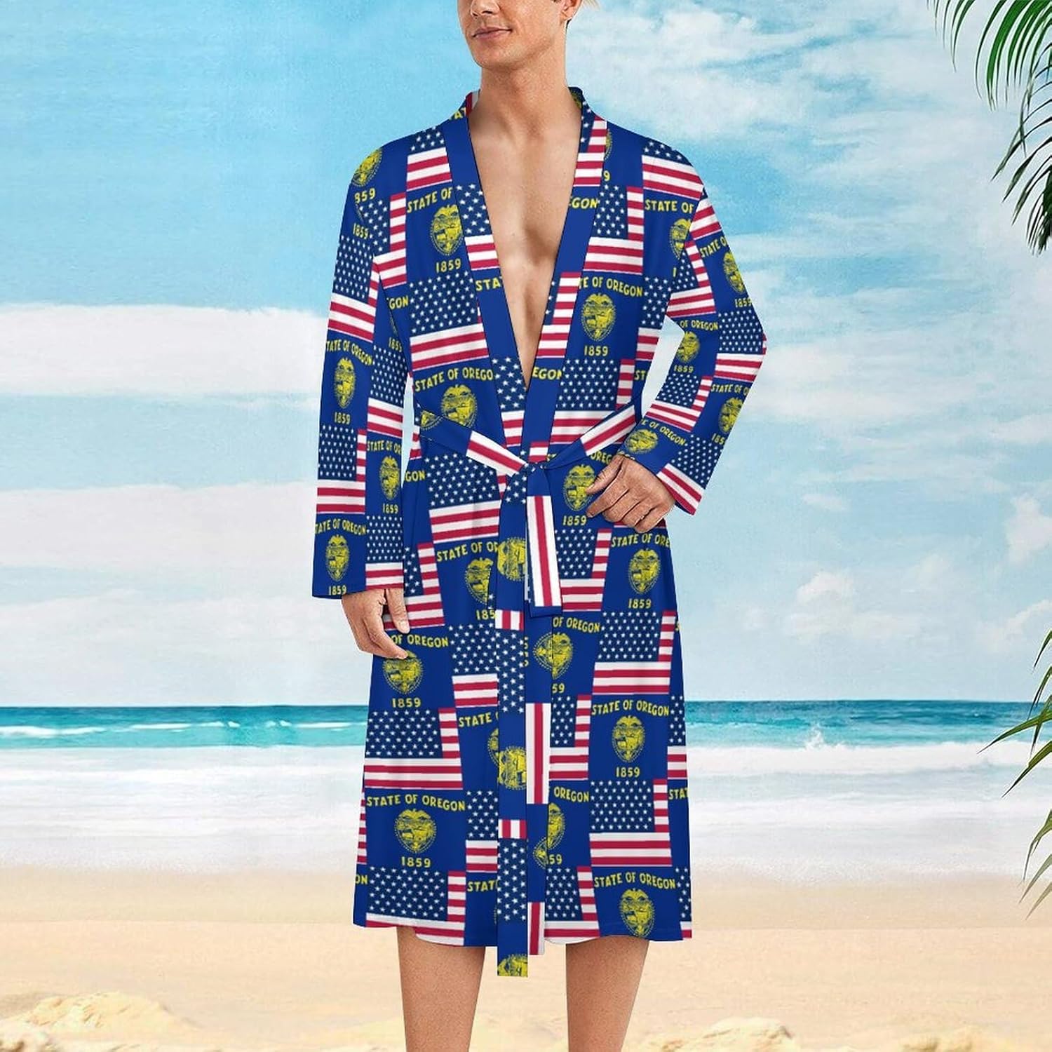 Flag of Usa And Oregons Mens Robe Long Bathrobe for Women Bath Robes Lightweight Soft Printed Sleepwear