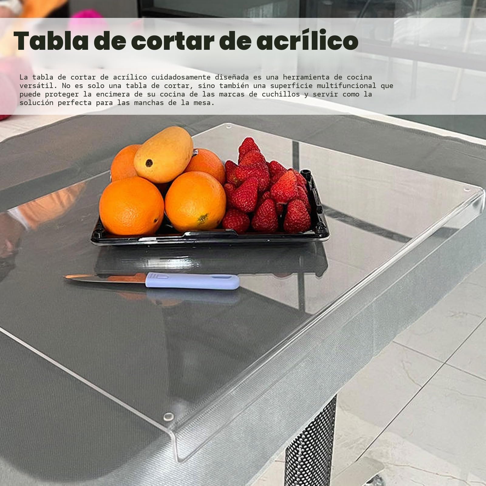 Tabla de Cortar de Acrílico Transparente con Borde para Encimera de Cocina (45 * 60cm)