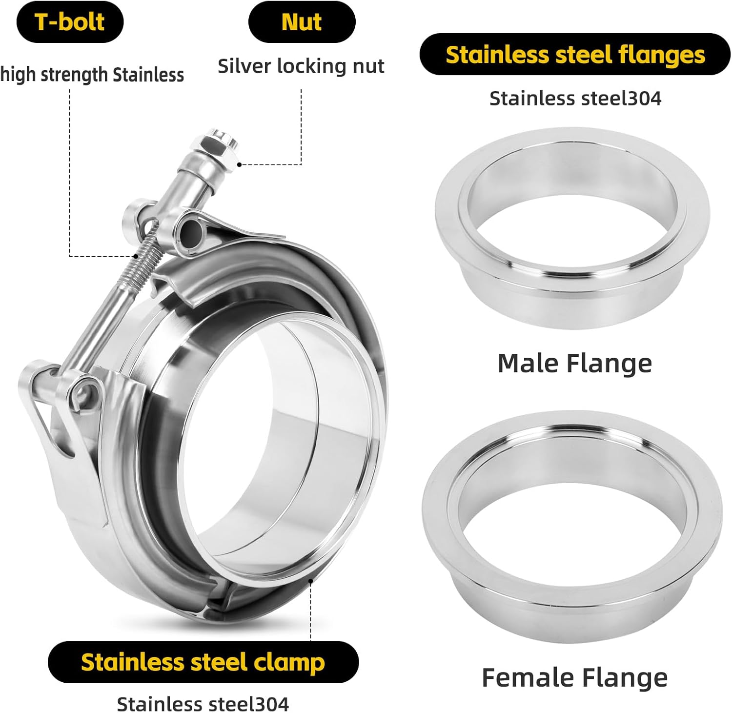V Band standard Clamp Butt Joint 304 Stainless Steel Band Lap Joint Band Clamp Stainless Steel for Pipes Silver (2, 2.0 inch)