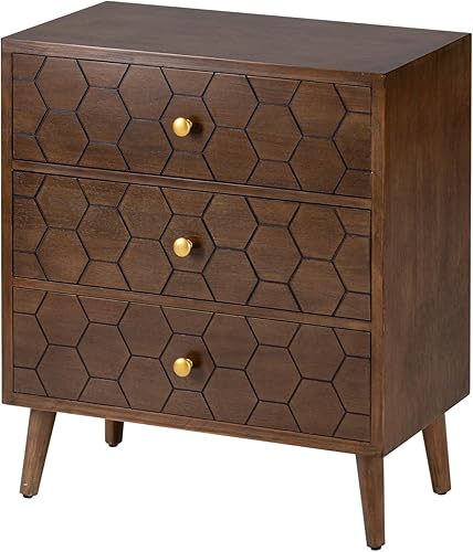 Miniatura 63 de COSIEST Mesita de noche, mesa auxiliar rústica con 3 cajones, mesita de noche de madera vintage con patas sólidas, mesa auxiliar moderna para Patrón