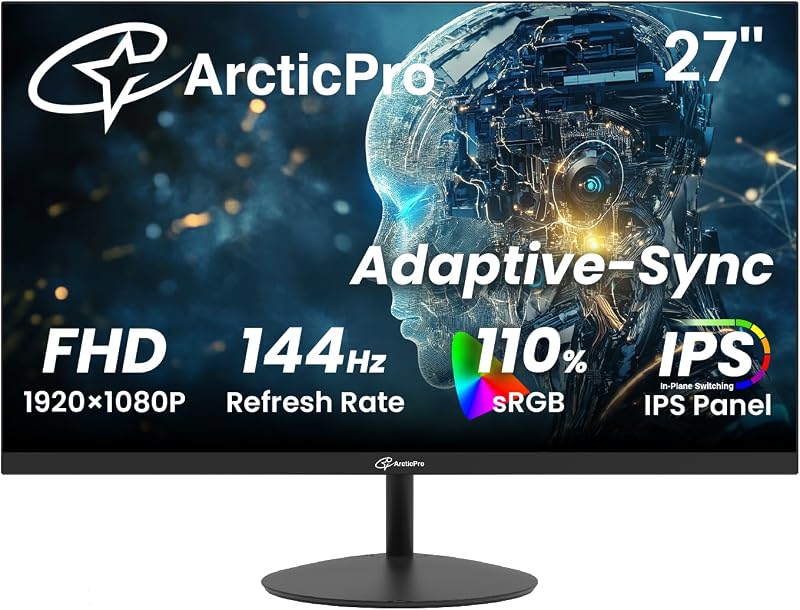 Monitor Gmaing de 27 pulgadas 144Hz, monitor de computadora FHD 1080p, IPS | Sincronización adaptativa, 110 % sRGB, 1 ms, sin marco en 3 lados, ultradelgado, VESA, diseño antiluz azul, HDMI, DP