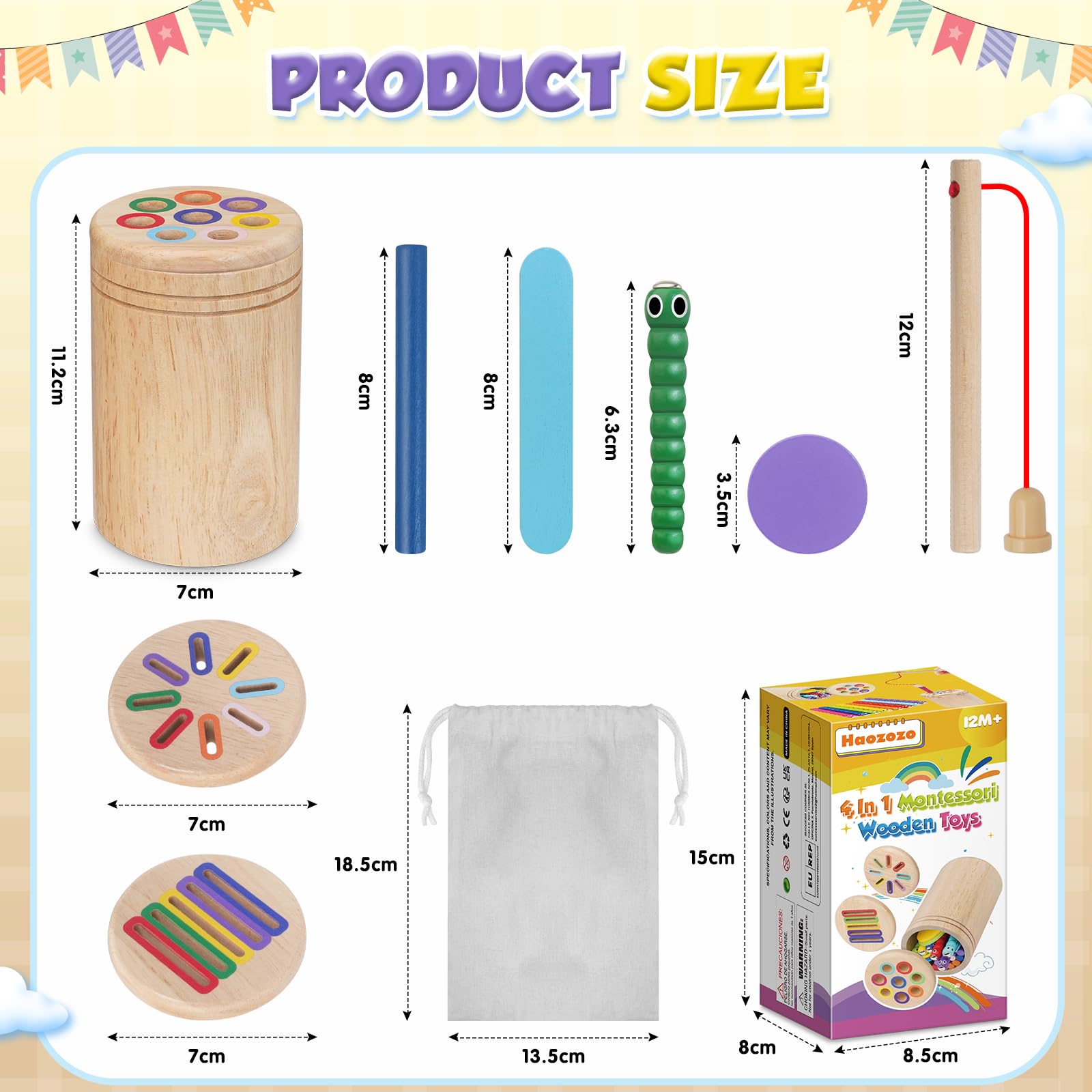 Haozozo Giochi Bambini 1 2 3 Anni, 4 in 1 Giochi Montessori 1 2 3 4 Anni, Legno Colori per Bambini 1 2 3 Anni, Gioco Bambino 1-3 Anni con Borsa per la Conservazione