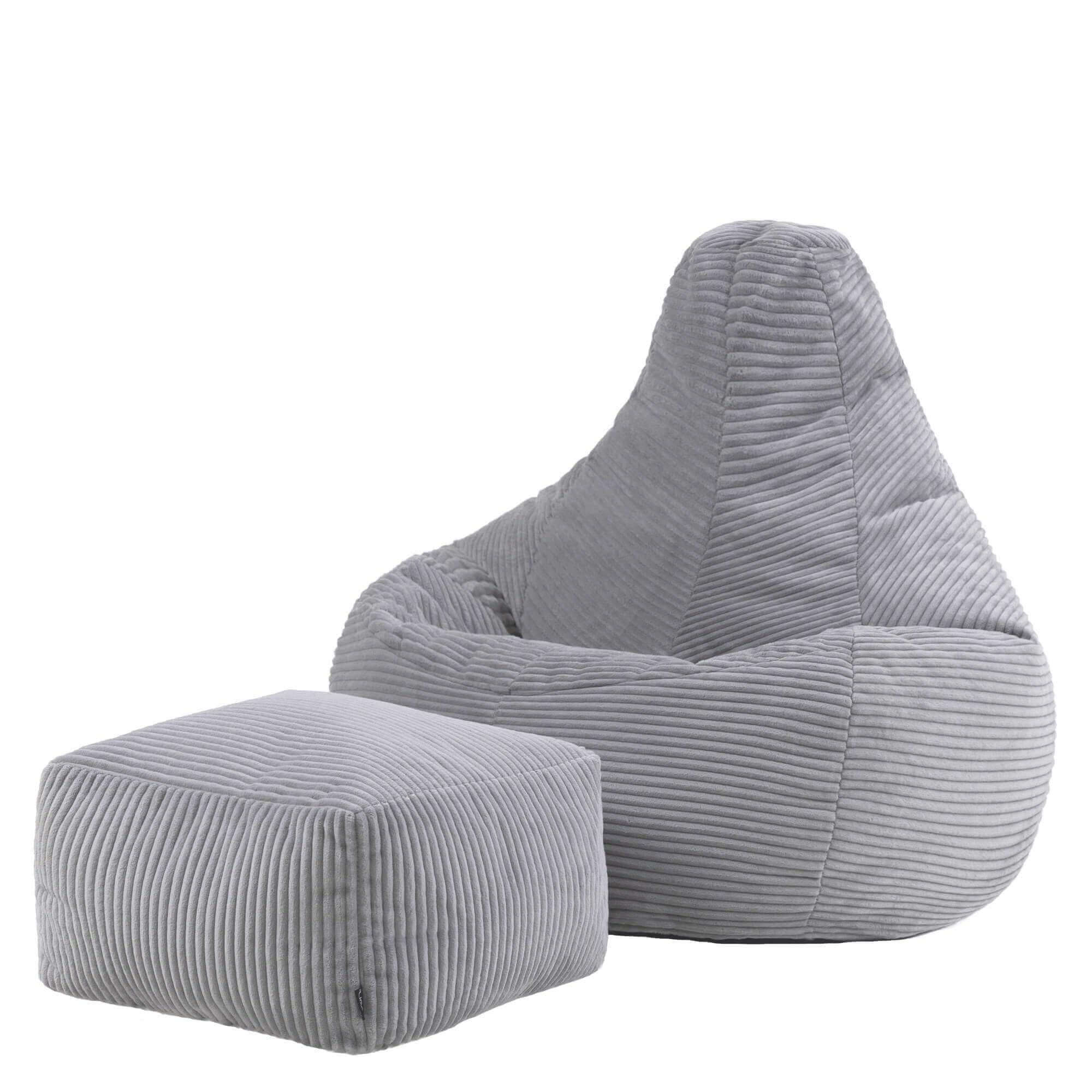 icon Dalton Cord Recliner Bean Bag with Footstool, Grey, Large Adult Bean Bag Chair with Filling Included, Comfy Chair, Living Room Furniture, Bedroom Furniture