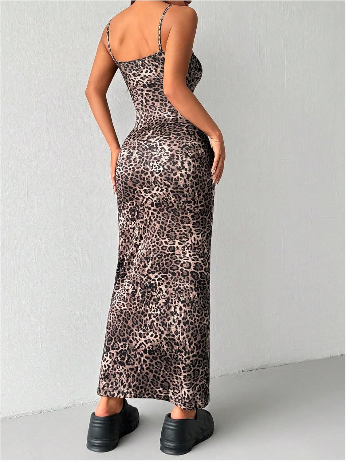 Floerns Women's Leopard Print Sleeveless Cami Dress Spaghetti Strap Bodycon Pencil Maxi Dresses - Image 2