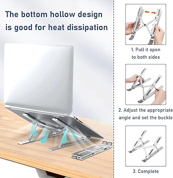 Laptop Stand for Desk, Adjustable Laptop Riser, Foldable Portable Aluminum Riser for Laptop & Tablet, Ergonomic Computer Holder for Home Office, 7 Adjustable Angles, Non Slip Heat Dissipation, 10-20”
