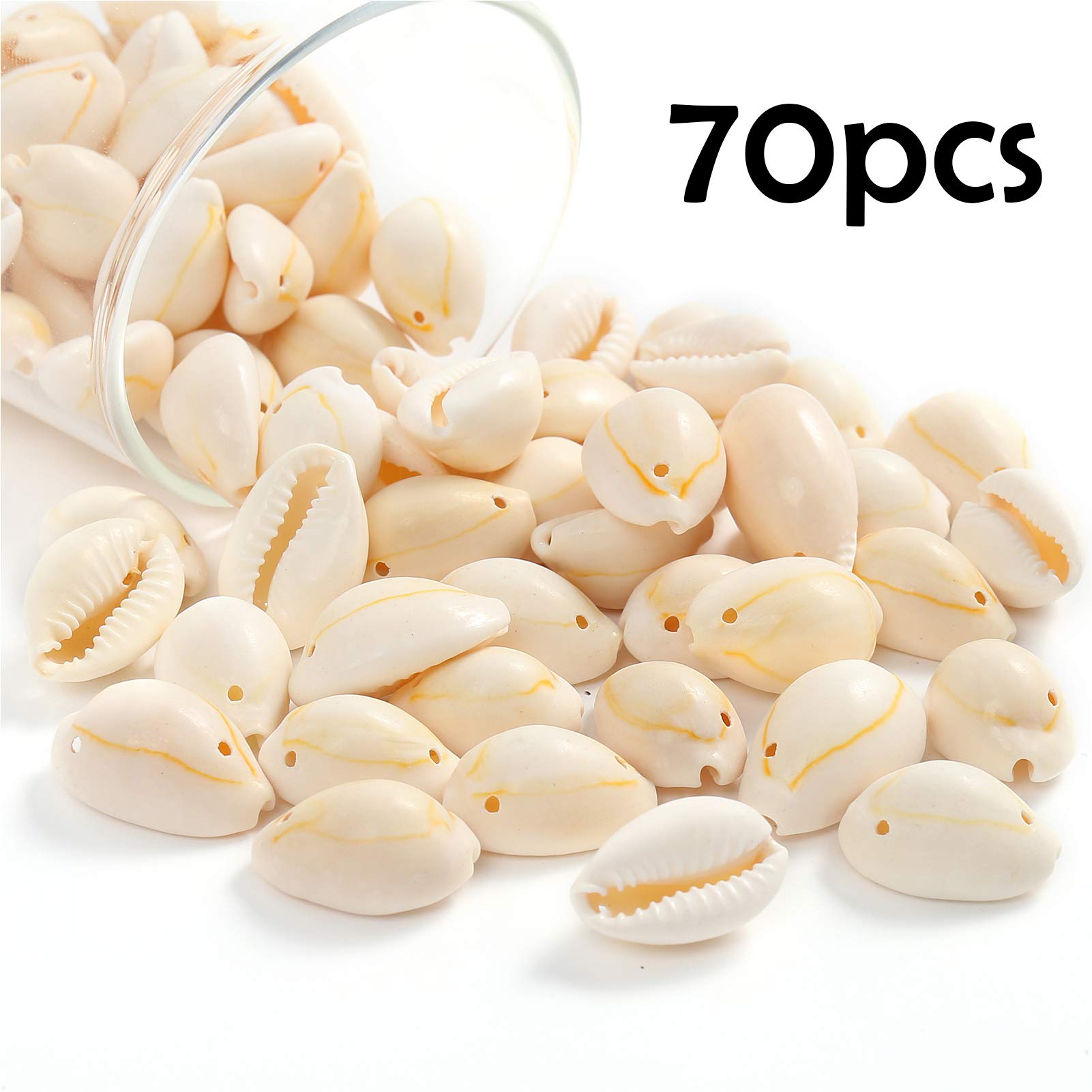HERZWILD Cowrie Shells Tiny Natural Yellow Sea Shell Cowry Beads Oval Seashells Summer Beach Shells Charm Beads for Bracelet Anklet Earring Jewellery Making DIY Crafts (17-20mm)