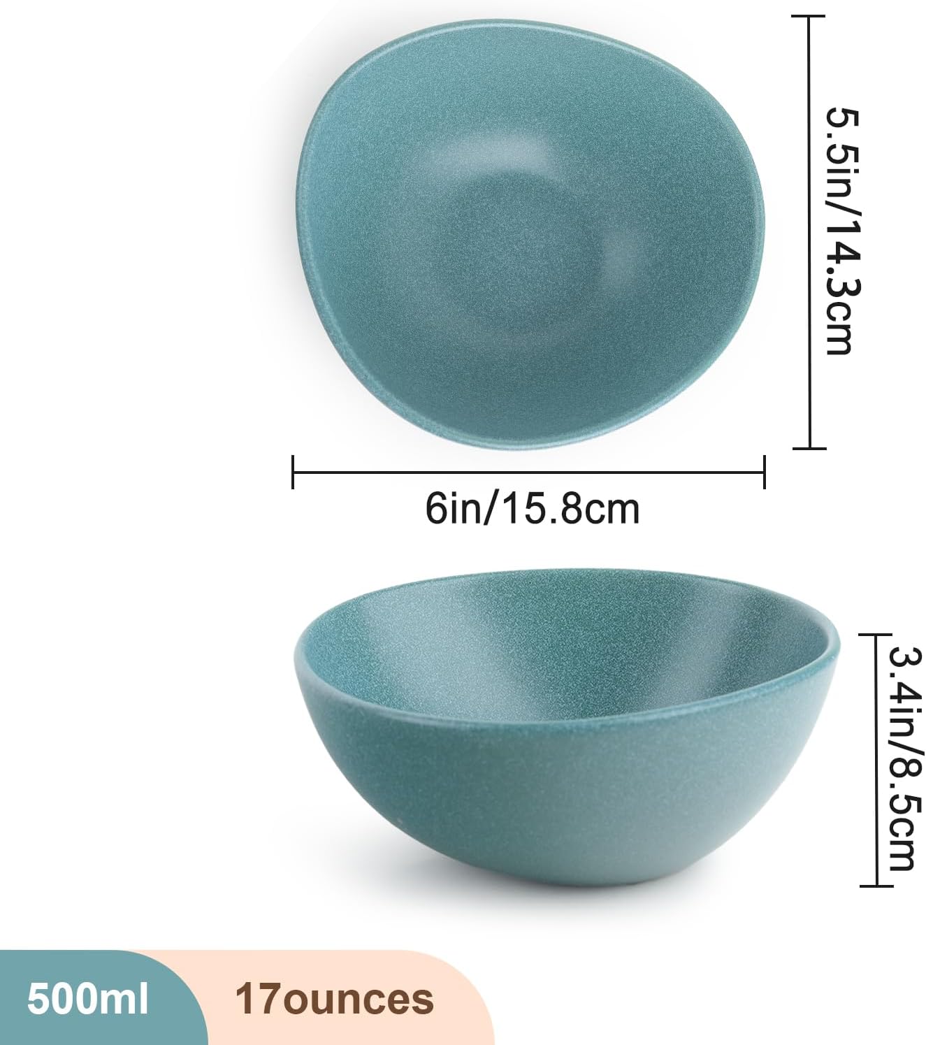 fanquare Durable Stoneware Cereal Dessert Bowls for Kitchen, 17 Ounce Small Ceramic Salad Bowls Set of 4, Scratch Resistant Microwave Dishwasher Safe Bowls