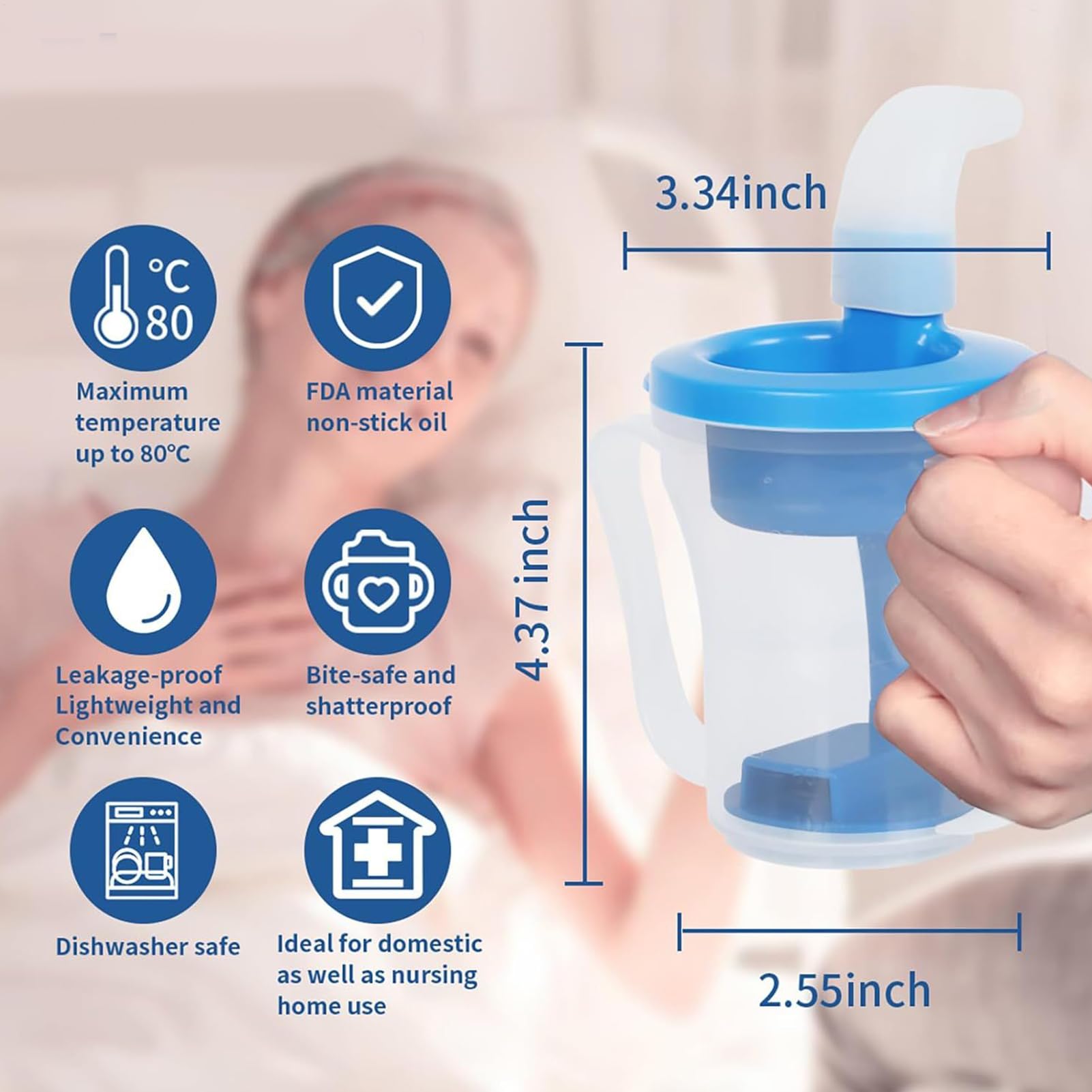 Vasos para disfagia para adultos, botella de agua con pajita para pacientes, alimentador líquido a prueba de asfixia y derrames, para hospital, hogar, cama, viajes, ancianos