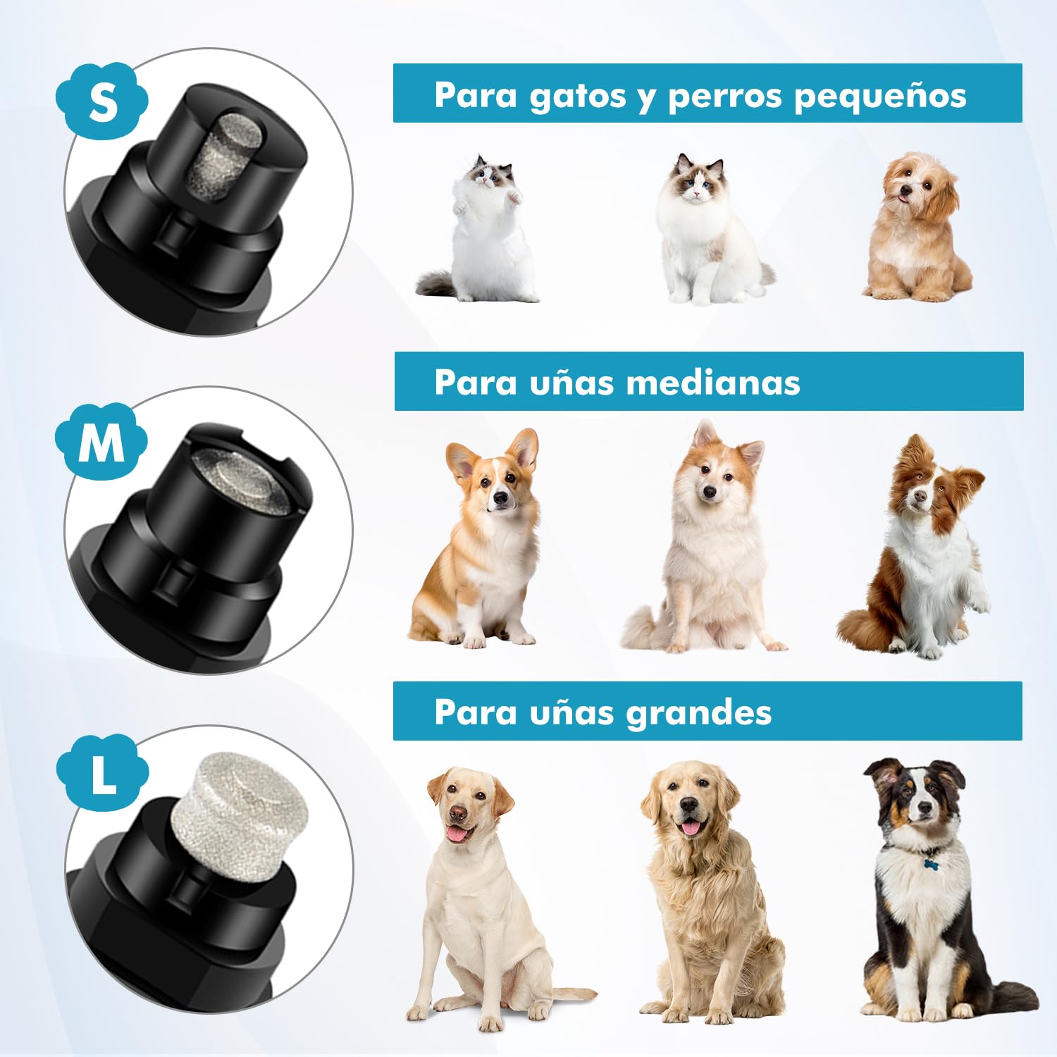 ETENTOUS Lima Uñas Perro Eléctrica, Último Lima para Perros Profesional con 3 Conexiones(con Cortauñas), 2 Velocidades con Luz Led, Lima de Uñas Electrico Perros Grandes, Medianos, Pequeños