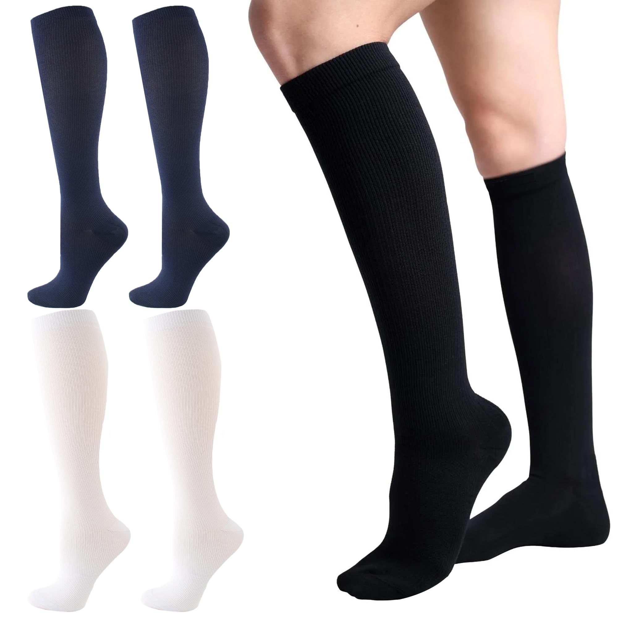 6 Pairs Compression Socks for Women and Men Circulation, 20-30 mmhg Support for Athletic Running, Hiking, Nurse, Recovery