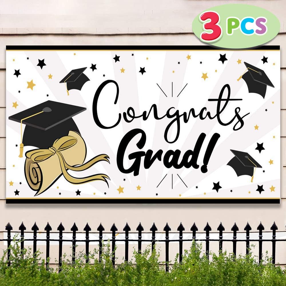JOYIN 3 Pcs Graduation Banner Class of 2024, 36"x 70" Large Congrats Grad Banner Party Decoration for Indoor Outdoor Graduation Schools Grades Party Supplies
