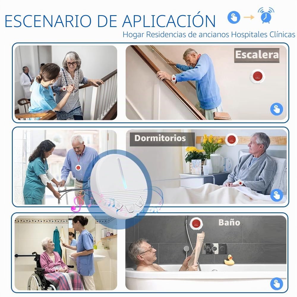 Botón Emergencia Mayores/Minusválidos,Botón SOS Ancianos,Botón de Pánico de Personas Mayores (Receptor+Pulsera+Botón)