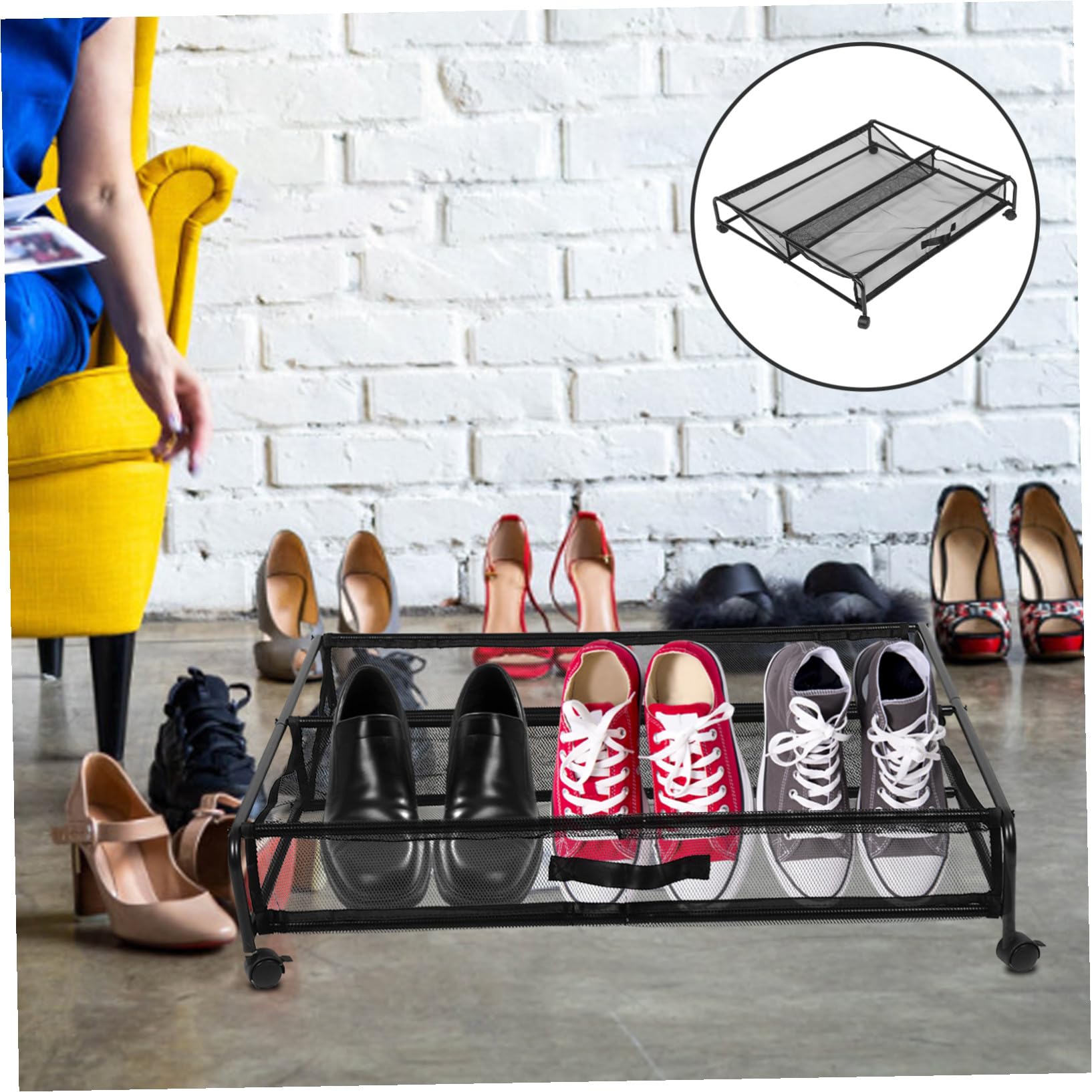 Scarpiera su Ruote Contenitore Portaoggetti Sottoletto Organizer per Scarpe in Rete Carrello Portaoggetti Salvaspazio per Piccole Camere da Letto