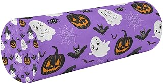 Oyihfvs Halloween Pumpkins Bats Spider Web White Ghosts on Purple Round Memory Foam Pillow, Travel Pillow with Removable Washable Cover for Head Neck Legs Support 5.5 x 5.5 x 17 inch