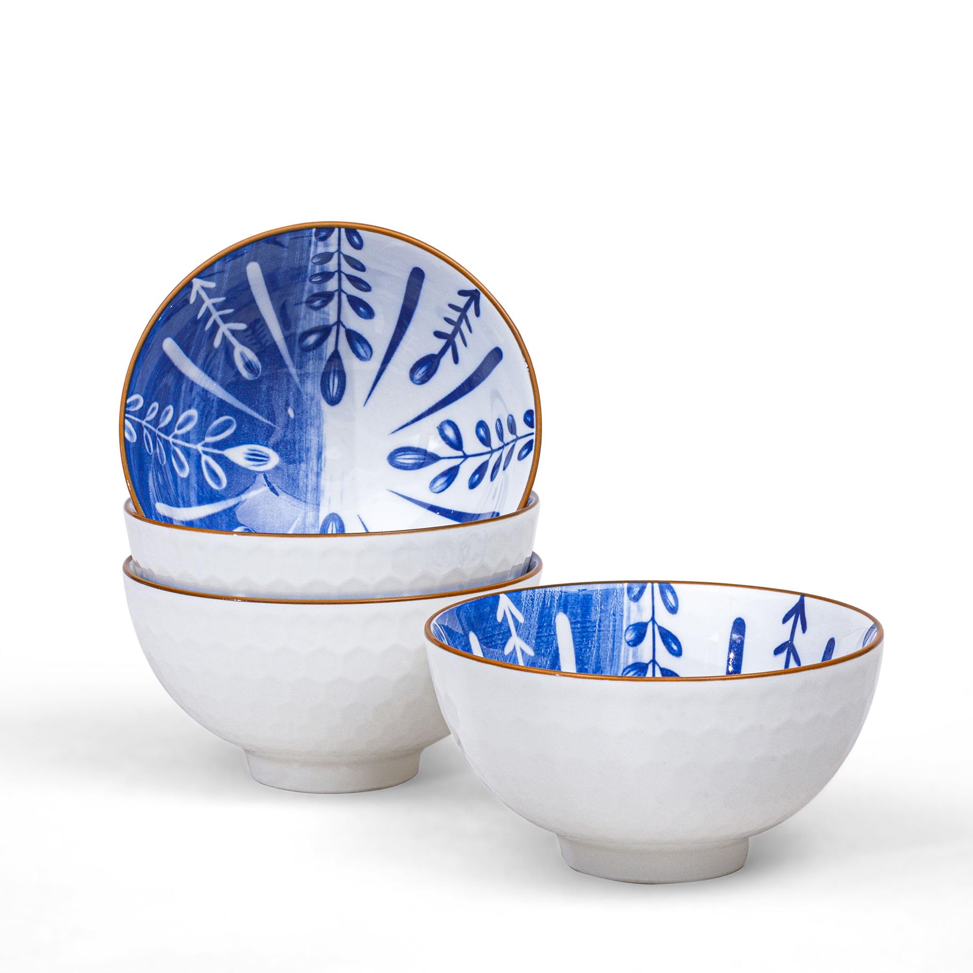 Japanese Ceramic Rice Bowls Set - 10 oz Porcelain Bowls for Soup, Miso, and Asian Dishes - Small Chinese Blue White Bowls for kitchen Daily Use,Pack of 4 -Style A