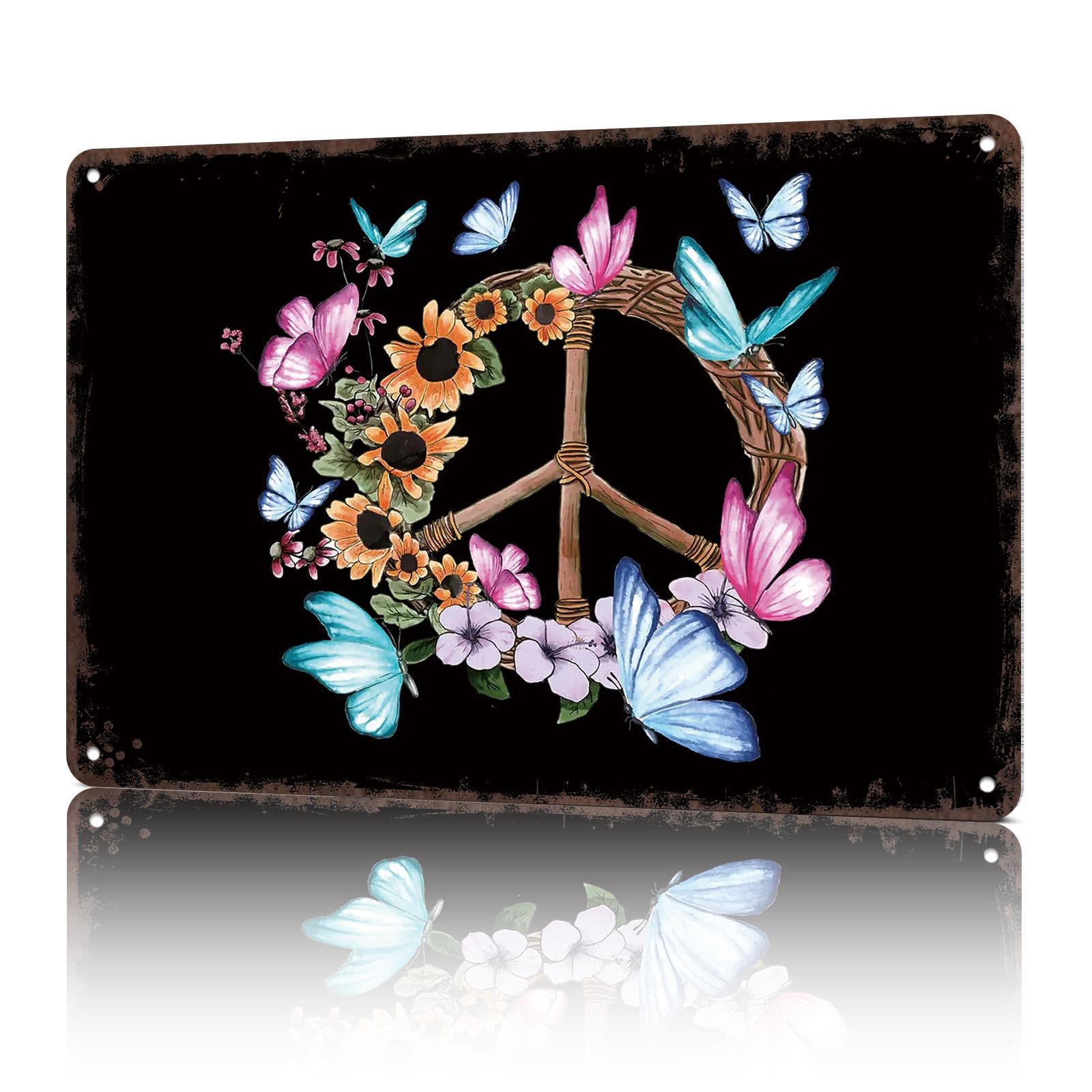 KWQDOZF Vintage Metal Signs Butterfly Peace Sign Funny Tin Sign Poster Wall Art For Home Room Bedroom Office Decor 8x12inch