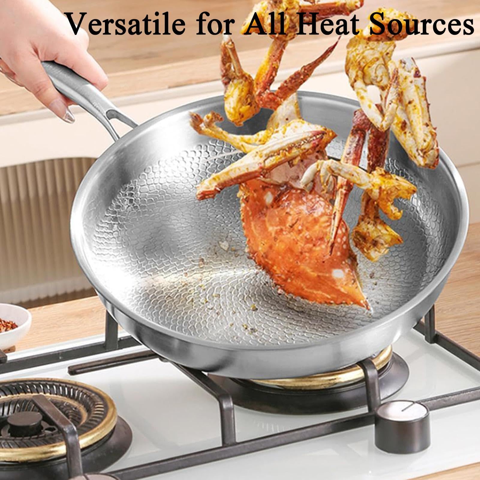 Adius Padella Pro in Titanio Plateful con Coperchio, Padella Antiaderente in Titanio, Multifunzionale, Riscaldamento Uniforme, Compatibile con Tutti i Piani Cottura (NO Lid,30cm)