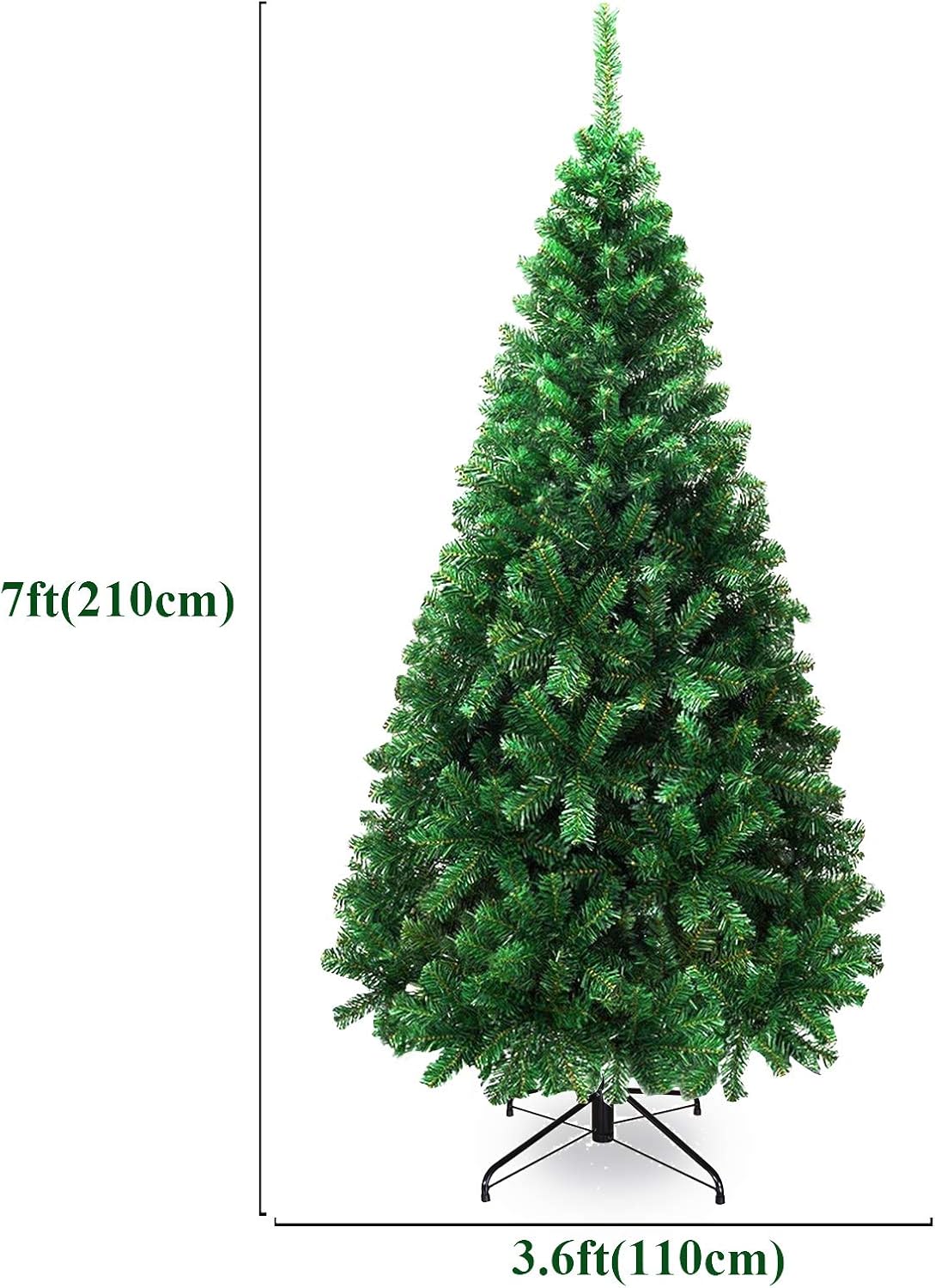 C-CHAIN 7FT Unlit Green Artificial Christmas Tree w/950 Branch Heads, Premium Xmas Tree with Metal Stand Easy to Assembly, Perfect for Indoor Holiday Decoration(Green, 7ft)