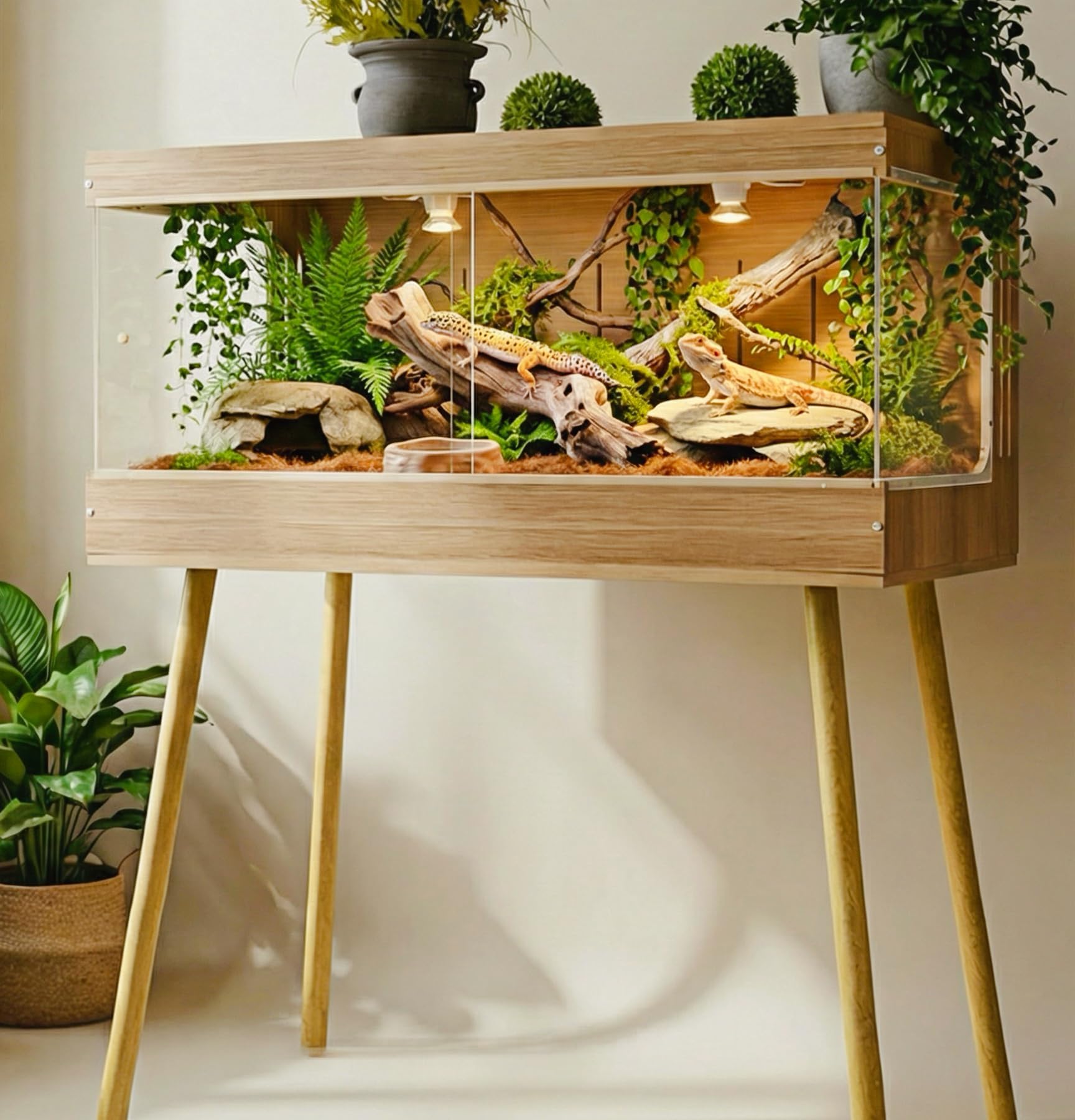 PVC Reptile Terrarium Tanks Enclosure for Ball Python Snake Gecko Bearded Dragon, PVC Reptile Lounge Habitat with Leg Stand,Front Opening Bearded Dragon Tank Enclosure (66)