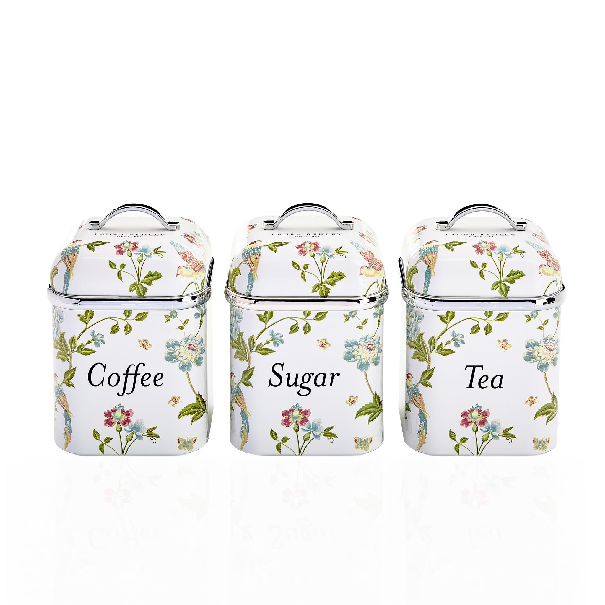 Laura Ashley Elveden White Tea Coffee Sugar Canisters, Kitchen Storage Jars