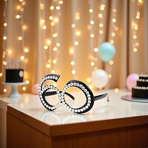 Miniatura 9 de Gafas de sol negras para cumpleaños número 60, montura de cristal del número 60, gafas de sol divertidas para disfraz, decoración de celebración,
