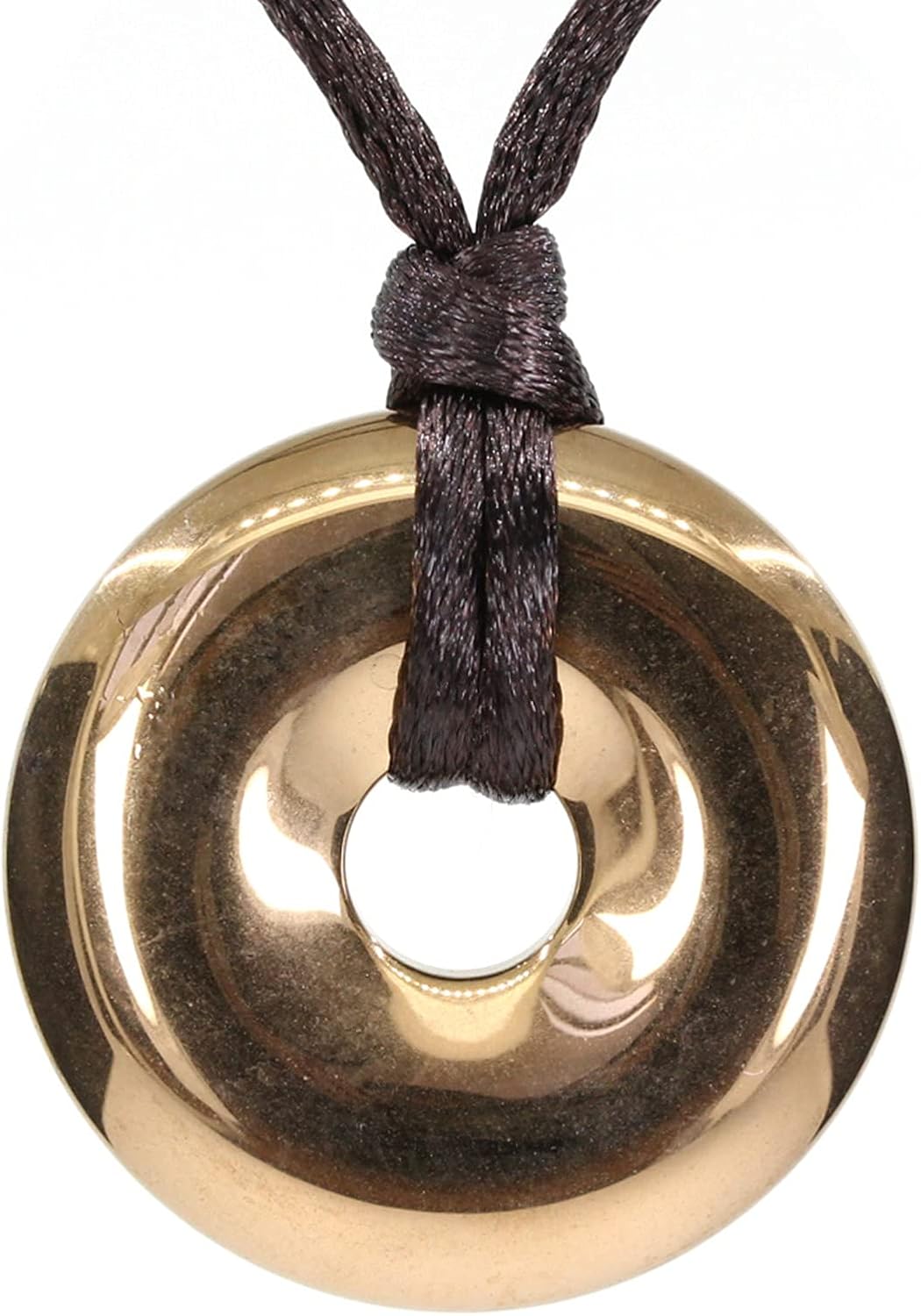 Keleny Semi Precious Gemstones 30mm Circle Coin Peace Donut Beads Adjustable Braided Rope Pendant Necklace, 1.18 Inch, Stone, Hematite