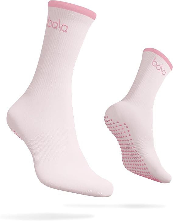 Bala High Sock with Grips - Classic Crew Slip-Free High Socks Designed for Yoga, Pilates, Barre & Home Workouts - Lightweight