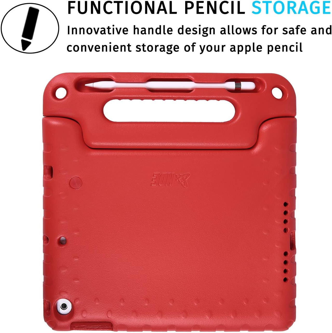 HDE iPad 9th Generation Case for Kids with Built-in Screen Protector Shockproof iPad Cover 10.2 inch with Handle Stand fits 2021 9th Gen, 2020 8th Gen, 2019 7th Gen Apple iPad 10.2 - Red