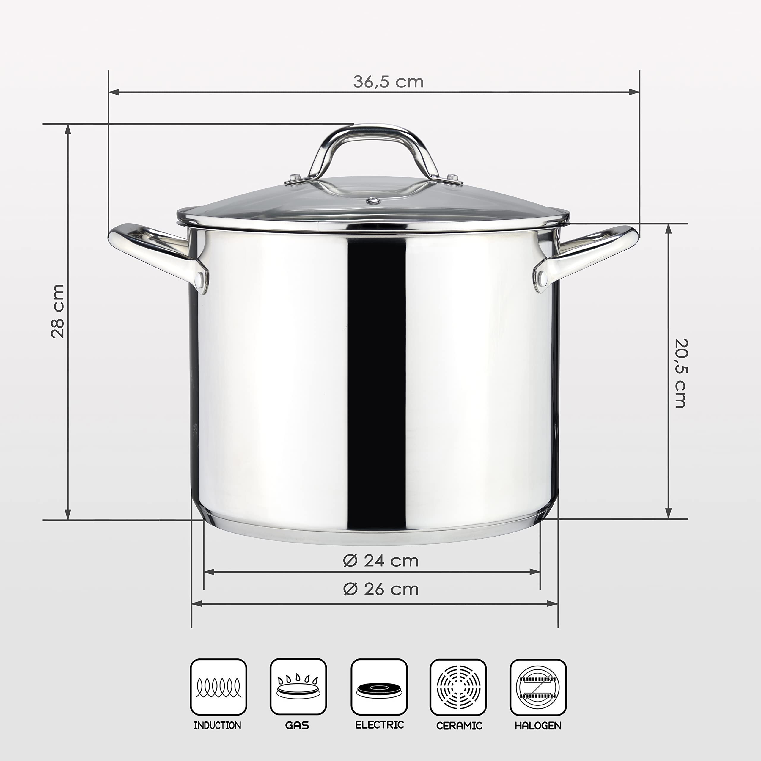 Linnuo Topf 10l mit Glasdeckel, Edelstahltopf, Griff nicht heiß | Topf Induktion geeignet, Stabiler Boden für alle Herdearten | Kochtopf groß, als Suppentopf Kartoffeltopf Nudeltopf | Cooking Pot