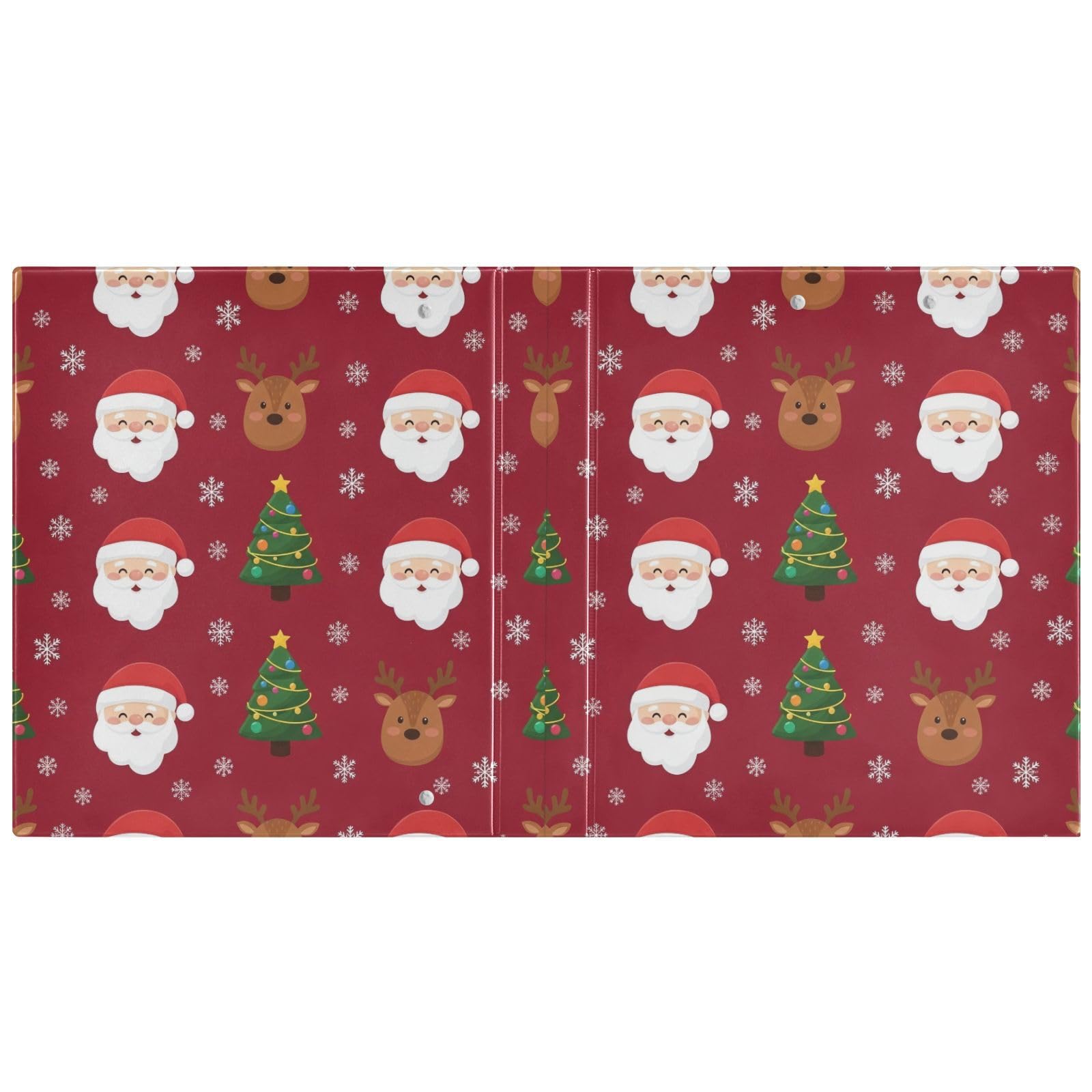 Confezione da 2 raccoglitori ad anelli con 3 anelli, motivo Babbo Natale, renna, con tasche, grandi, per scuola, università, ufficio