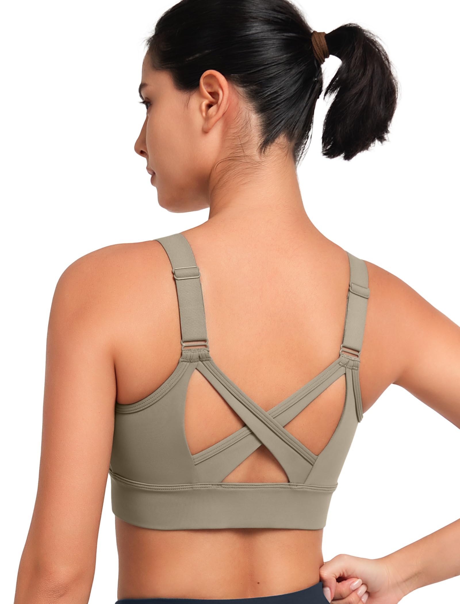 Yvette Soutien-gorge de sport à haut impact avec fermeture éclair sur le devant pour femme, grande taille, bonnets moulés, soutien-gorge d'entraînement et de course à pied pour grand buste