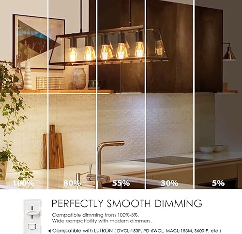 Miniatura 5 de LVWIT Bombilla Edison vintage ST21 de filamento LED de 5.5 W (equivalente a 40 vatios), regulable 2500 K (brillo ámbar), blanco cálido, base media