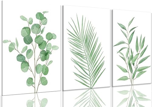 Miniatura 13 de Bwodke Arte Botánico de Pared Impresión de Plantas Florales de Acuarela en Lienzo Set de 3 Cuadros Enmarcados Pintura Verde Salvia Imagen de Hoja de