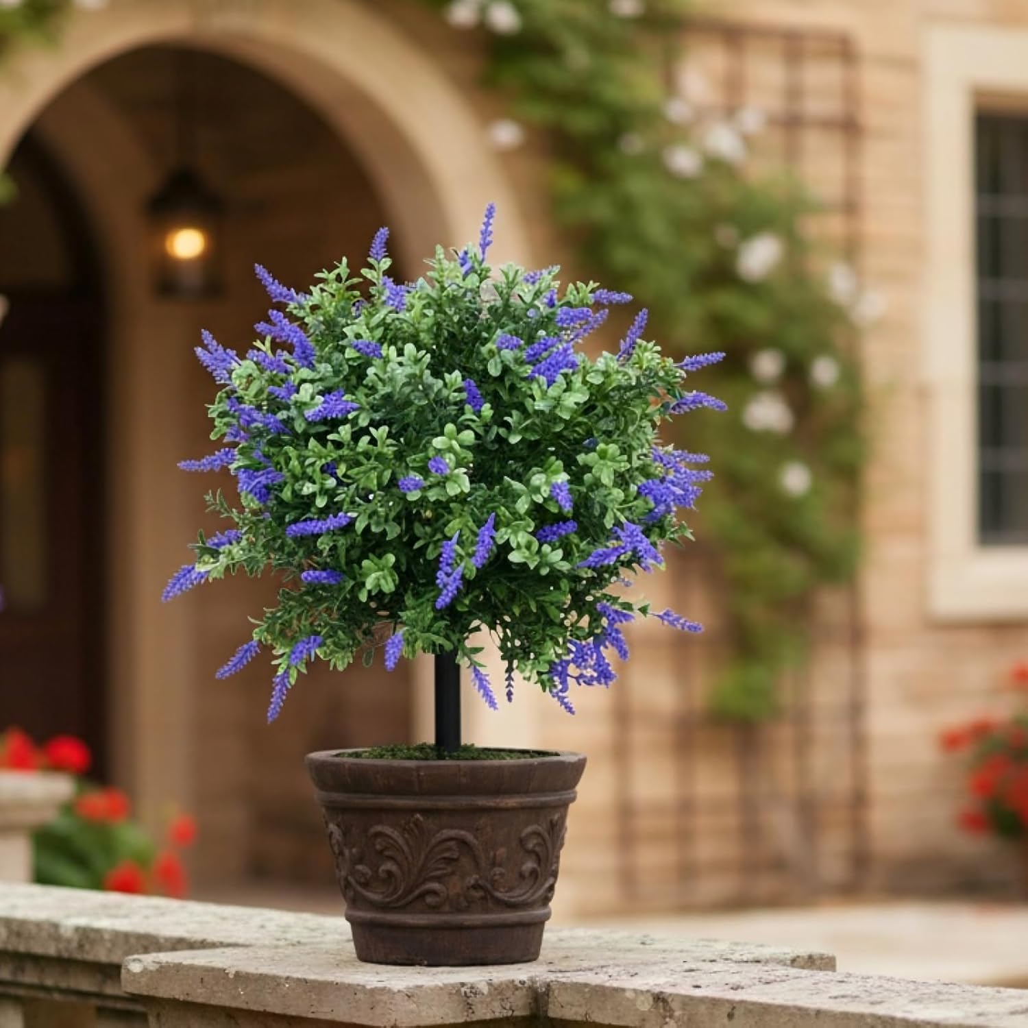 2 Pcs 23.5 Inch Artificial Lavender Plant Topiary Ball Trees with Ground Spike, Artificial Plants Indoor - Suitable for Indoor and Outdoor Gardens, Patios, Front Porches and More(Purple)