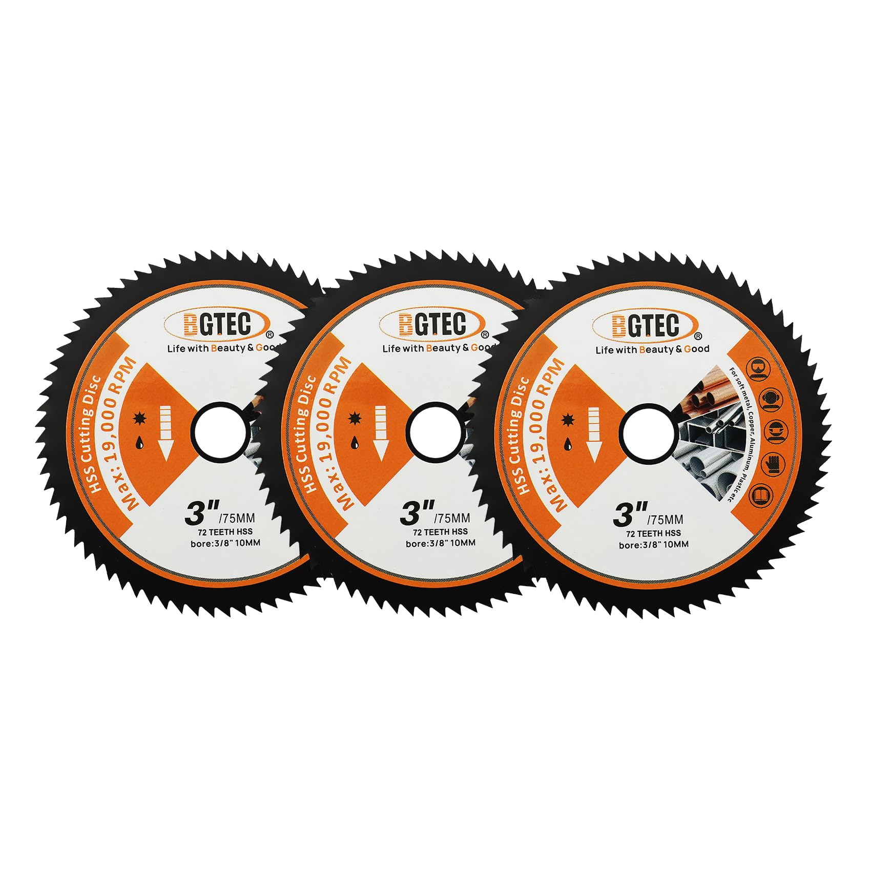 HSS Metal saw blade - BGTEC 3 pcs 75MM Circular Saw Blade 72T 10MM Bore for Soft Metal,Aluminium,Copper,Wood,Plastic